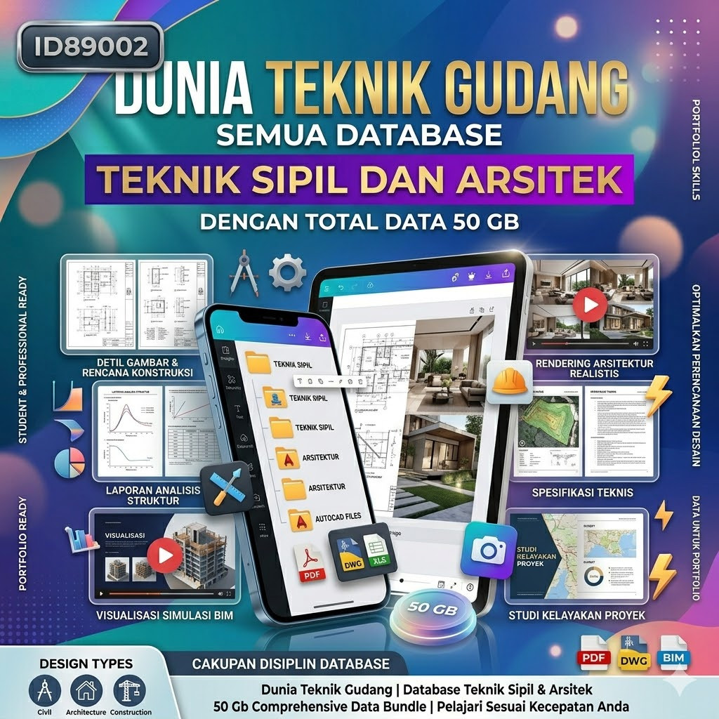 ID89002 - Dunia Teknik Gudang Semua Database Teknik Sipil Dan Arsitek Arsitektur 50 Gb