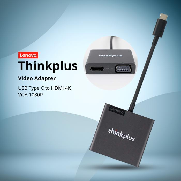 Adapter USB Type C ke HDMI 4K VGA 1080P Lenovo Thinkplus Converter Display Laptop ke Monitor Proyekt