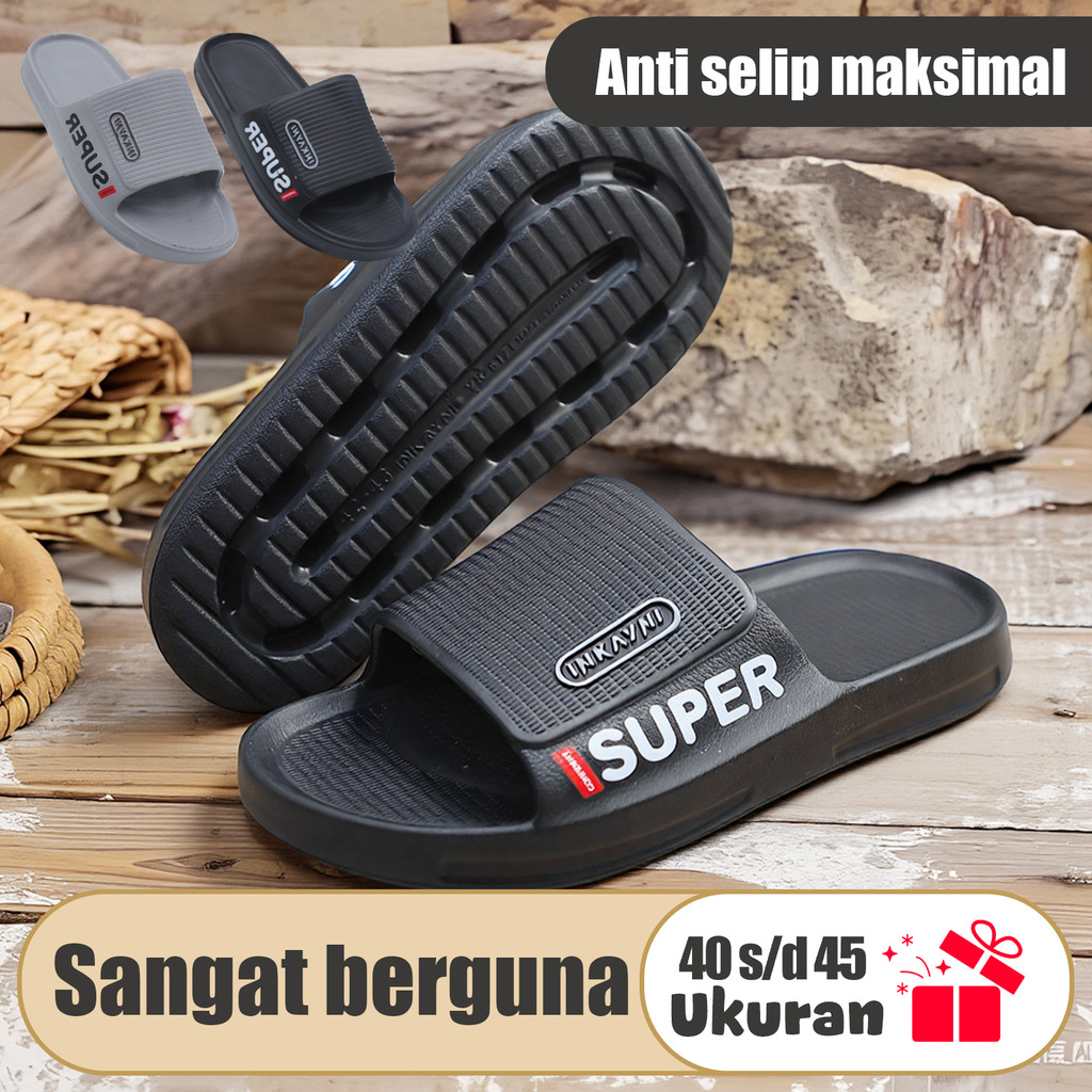 INKAYNI Sandal Pria Karet Empuk Anti Slip Sepatu  Sandal Pria Slop Karet Jelly Terbaru Sandal Karet 