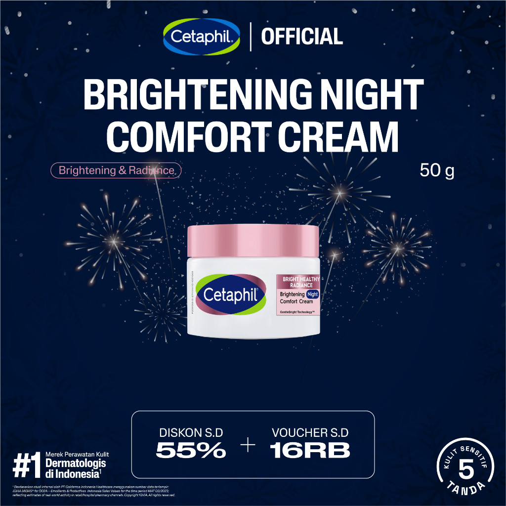 Cetaphil Bright Healthy Radiance Brightening Night Comfort Cream 50g dengan Glycerin, Niacinamide, d