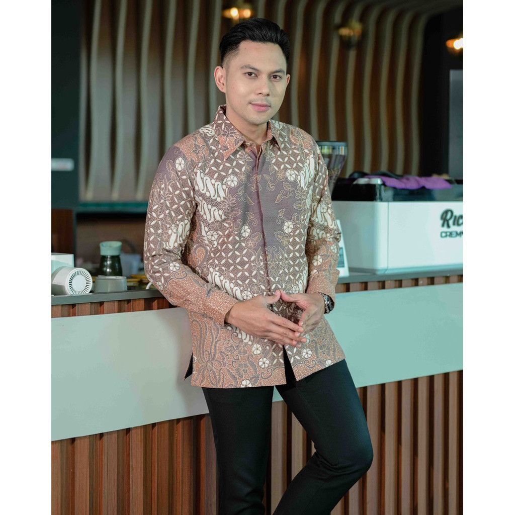 kemeja batik pria lengan panjang dobi premium kawung brahma