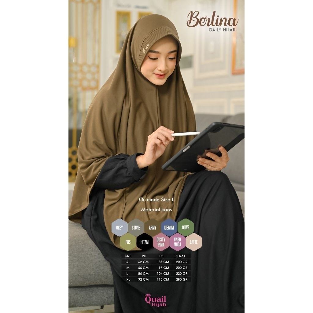 1101 Berlina Daily Hijab Kaos Original Quail Hijab S M L XL Berlina Quail  // ONESTUFF