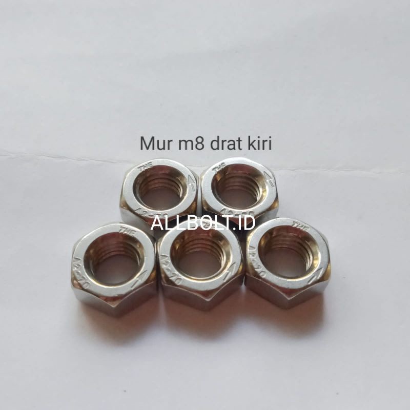 (paket 5pcs) mur baut 12 terbalik stainless mur drat kiri 12 / 8mm