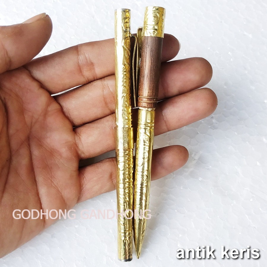 Paket Pusaka Kris Dalam Bolpoin | Bolpen Kuningan Antik Unik Isi Dua LSP1