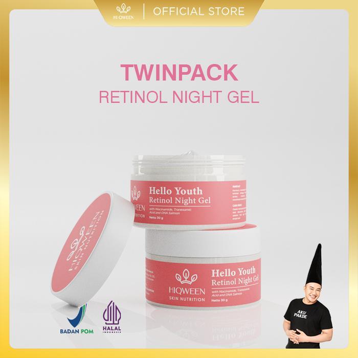 HIQWEEN Twinpack Retinol Night Gel Moisturizer REFORMULA Cream Malam Retinol Penghilang Flek Hitam M