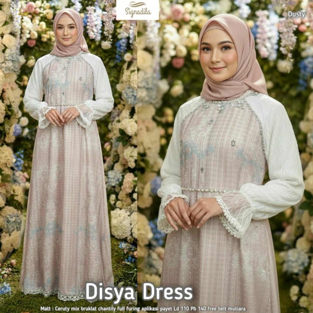 ada grup reseller tanyakan ke adm,in er elrumi Disya Dress Bahan Ceruty mix Brokat Full Furing  Sign