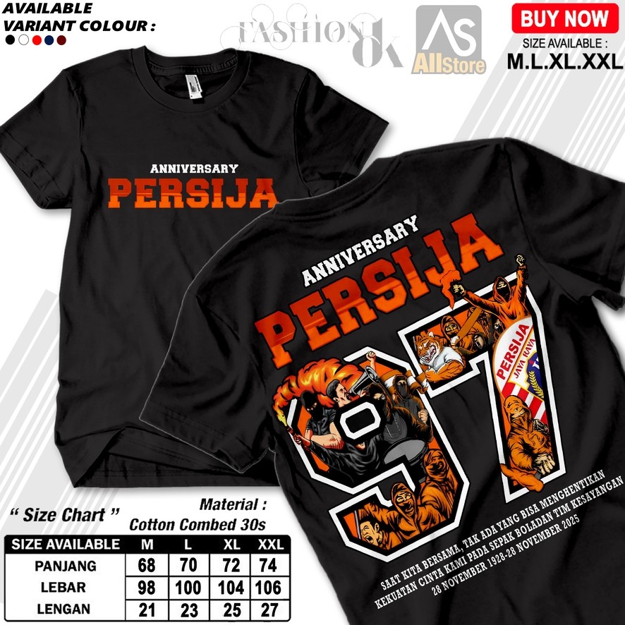 Baju Kaos Distro ANNIVERSARY 97 TAHUN PERSIJA JAKARTA - Kaos Cotton combed 30s - Kaos Persija Jakman