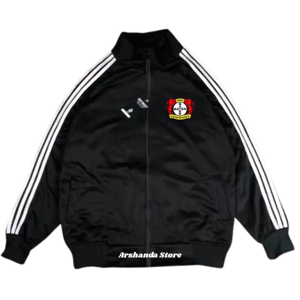Track Jacket Unisex Black With White Stripe Bayer Leverkusen