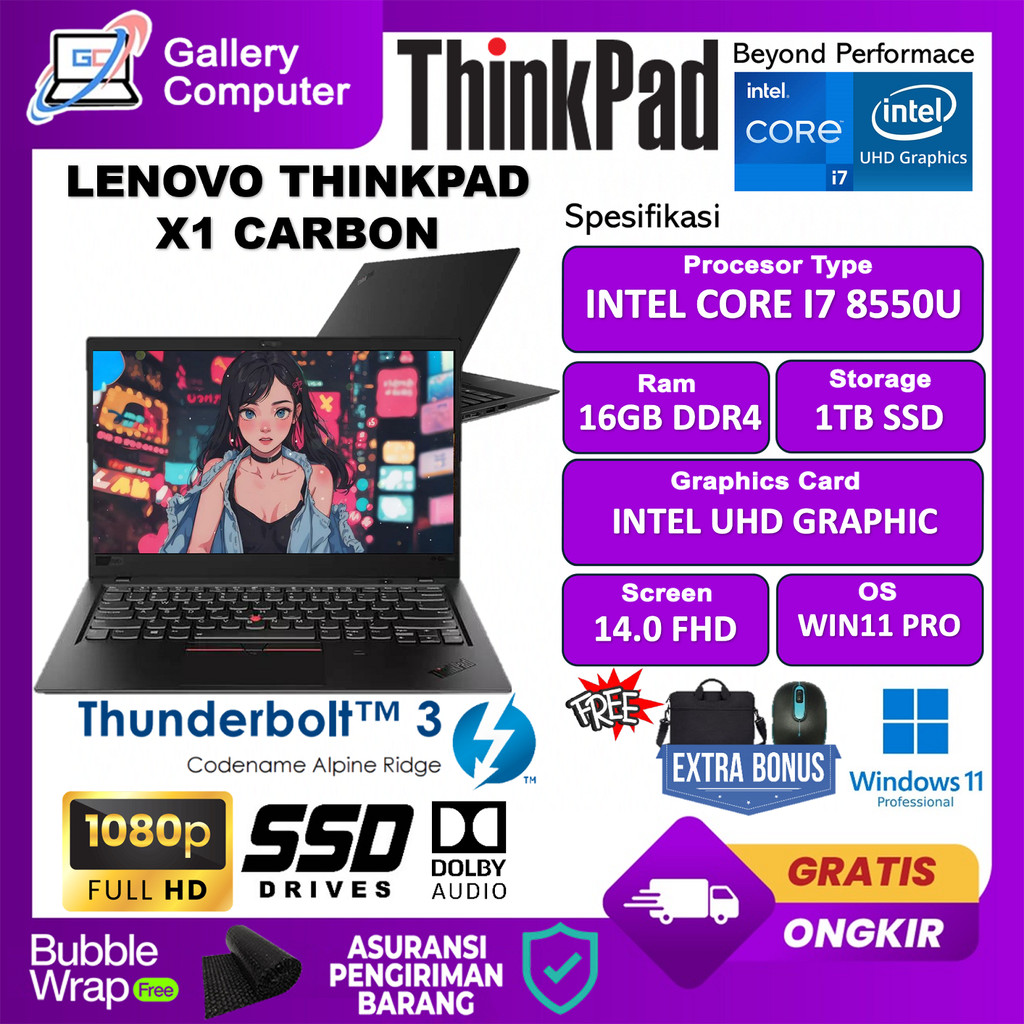 Laptop Lenovo Thinkpad X1 Carbon Intel Core i7 Ram 16GB 1TB SSD Intel UHD 14 QHD Touchscreen Win11