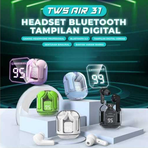 Handsfree bluetooth tws AIR31/Headset bluetooth TWS Air31 wirelles LED display tranparan enjoyacc