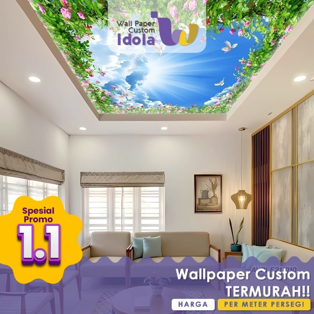 Wallpaper Plafon | Wallpaper Plafon Ruang Tamu | Wallpaper Plafon Motif Alam | Wallpaper Plafon Gamb