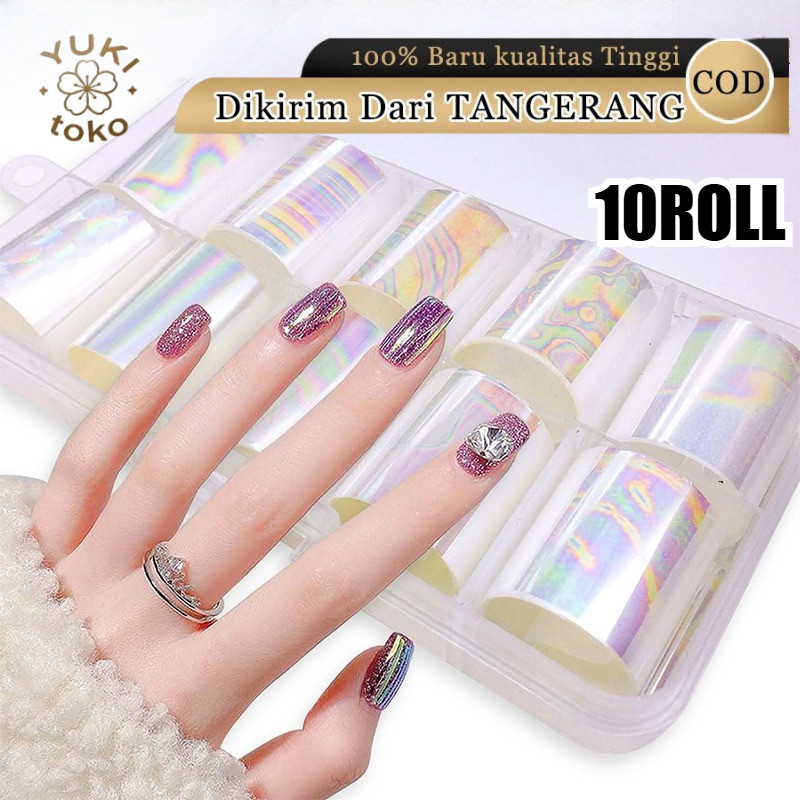 Kertas Transfer Kuku 10 Gulungan Holografik Nail Art Transfer Foil Nail Foil Transfer Sheets