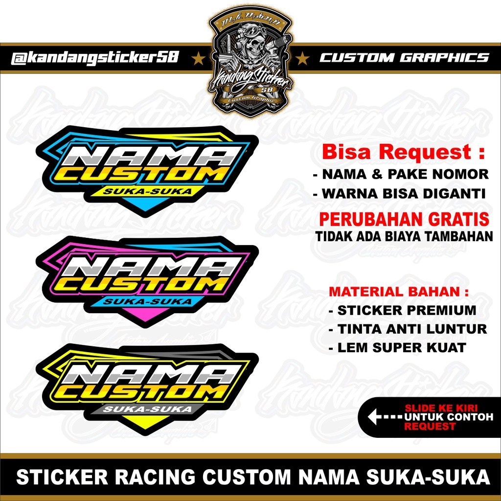 Stiker Racing Custom Satuan Nama Suka Suka Sticker Custom Stiker Timbul Sticker Motor Stiker Toko St