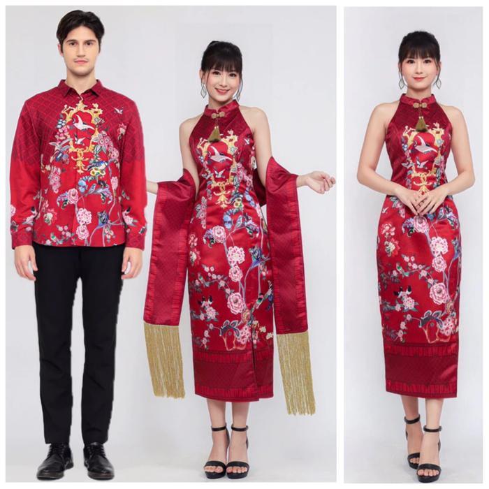 Couple dress cheongsam gold pink merah maroon set baju sangjit ws02