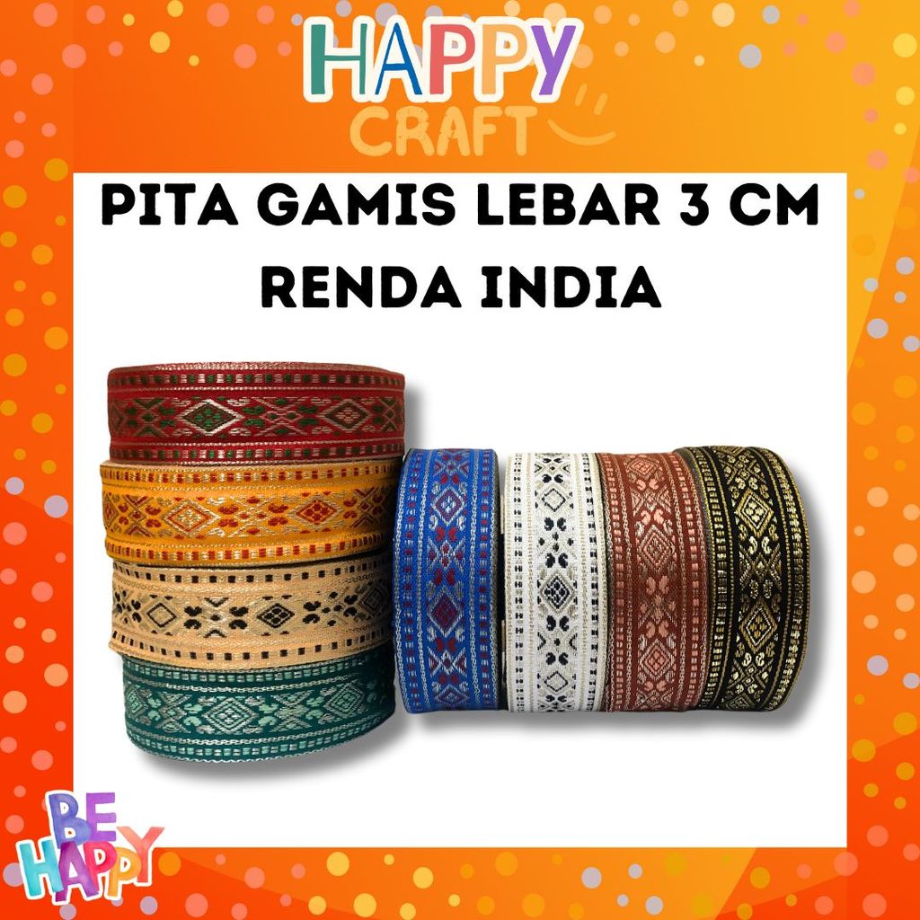 Pita Gamis Renda India Bordir 3 cm 17 yard