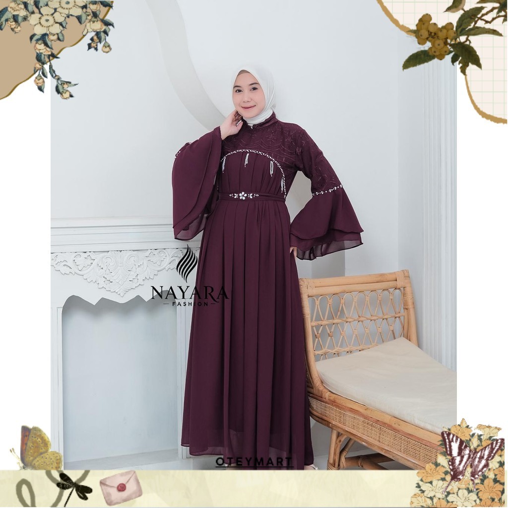 Terbaru Zoya Dress Gamis Ceruty Baby Doll Premium Full Furing Mix Brukat Sapto Aplikasi Payet Mutiar