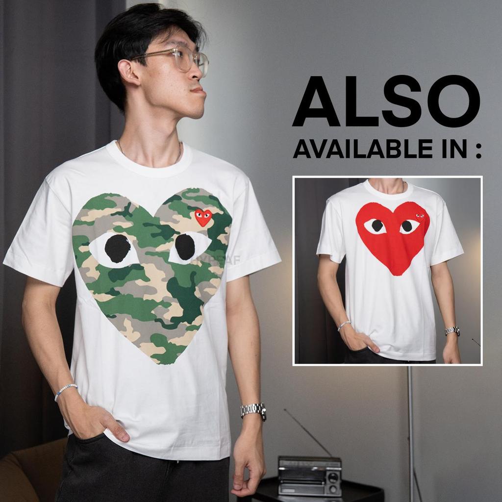 CDG Comme des Garcons PLAY Play Red Camouflage Heart Emblem Tshirt Tee Baju Kaos Original