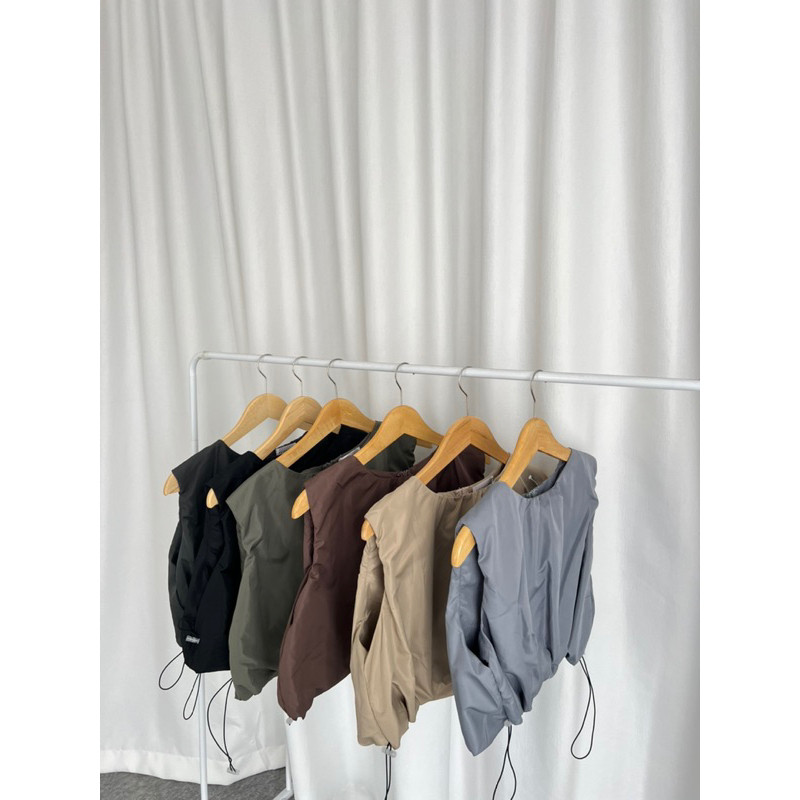 Billy Set bahan parasut pinggang karet atasan serut