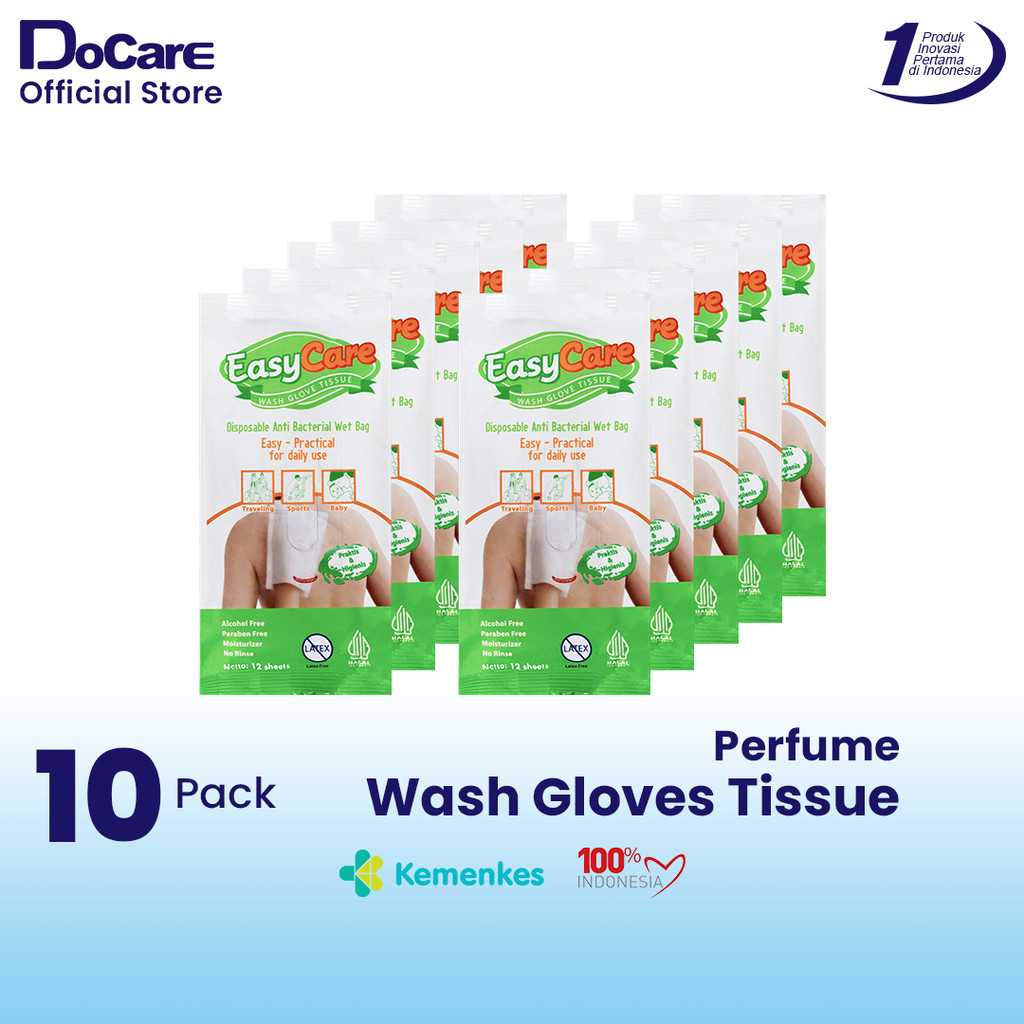 [BUNDLING 10 PACK] - EasyCare Wash Gloves 12 Sheets Perfume Waslap Mandi Antiseptik Tanpa Bilas