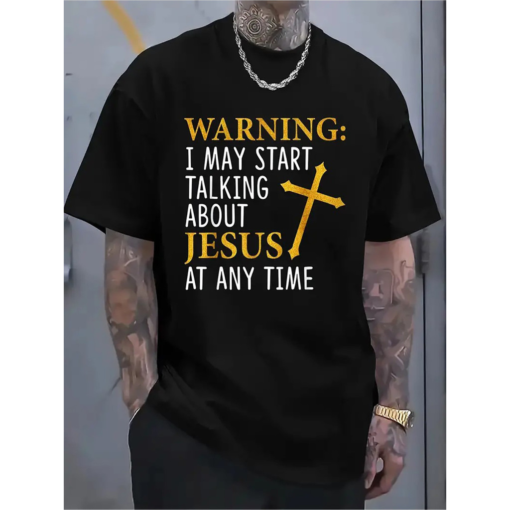 Kaos Pria Katun Hitam - "Awas: Bisa Ngomongin Yesus", Gambar Salib, Kasual, Ukuran Jumbo