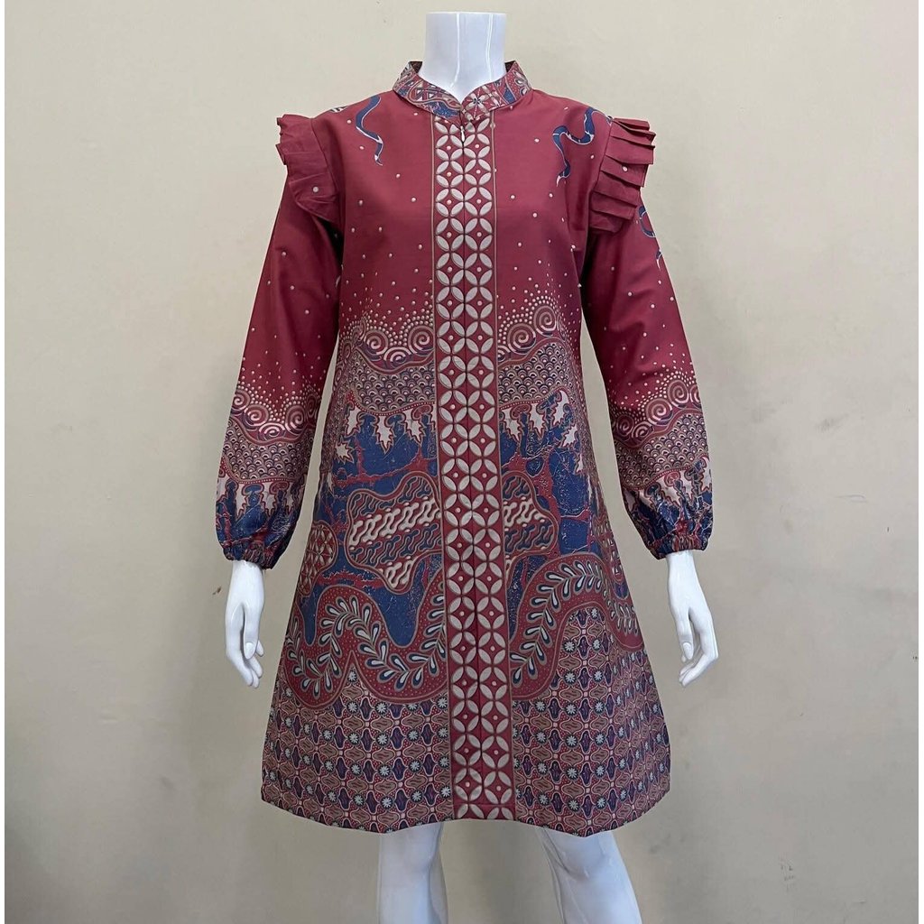 Terviral tunik dress batik motif terbaru warna pink salem