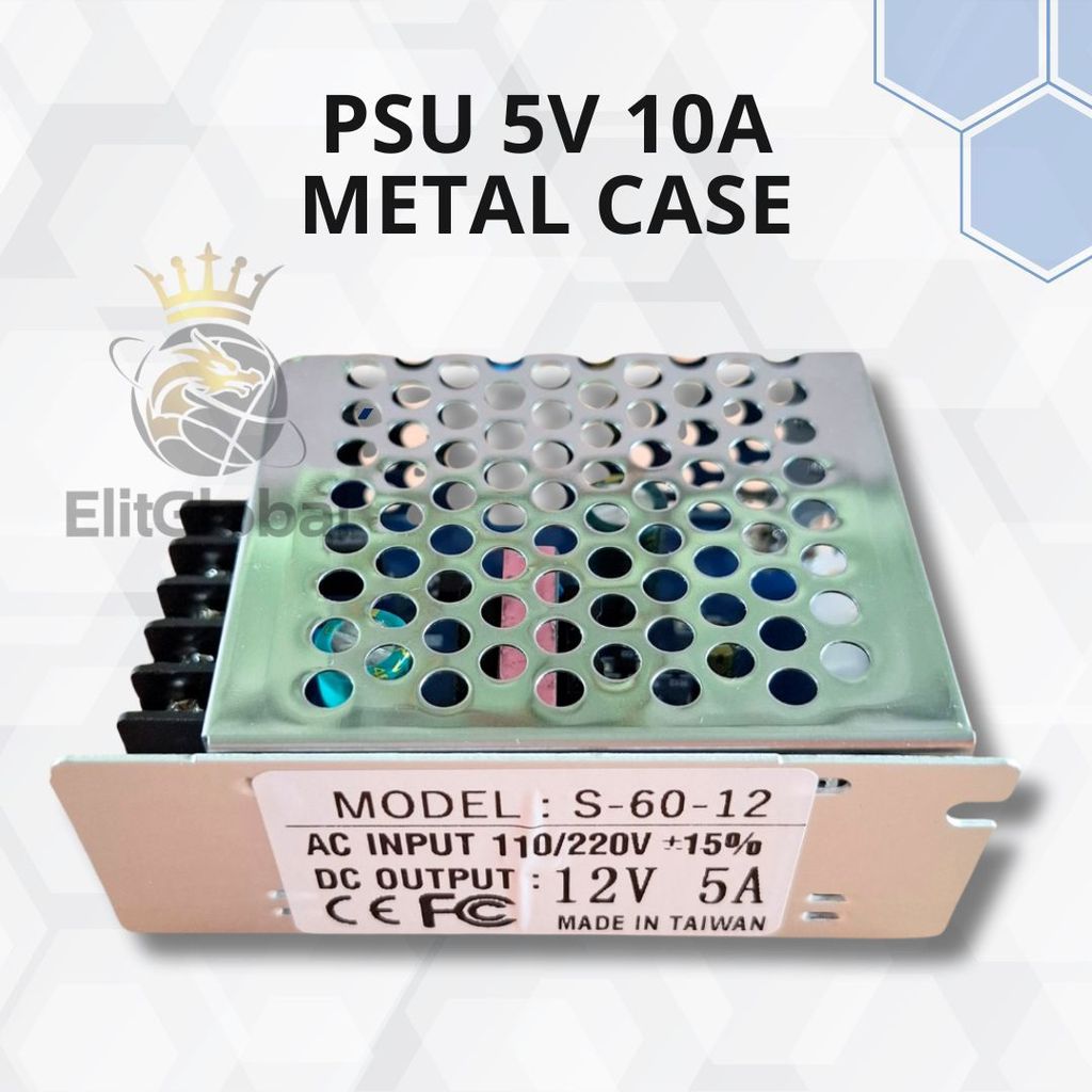 Power Supply SMPS 12V 5A 60 Watt Input AC 110V 220V Output DC 12V 5A Aplikasi LED 12V Dan CCTV