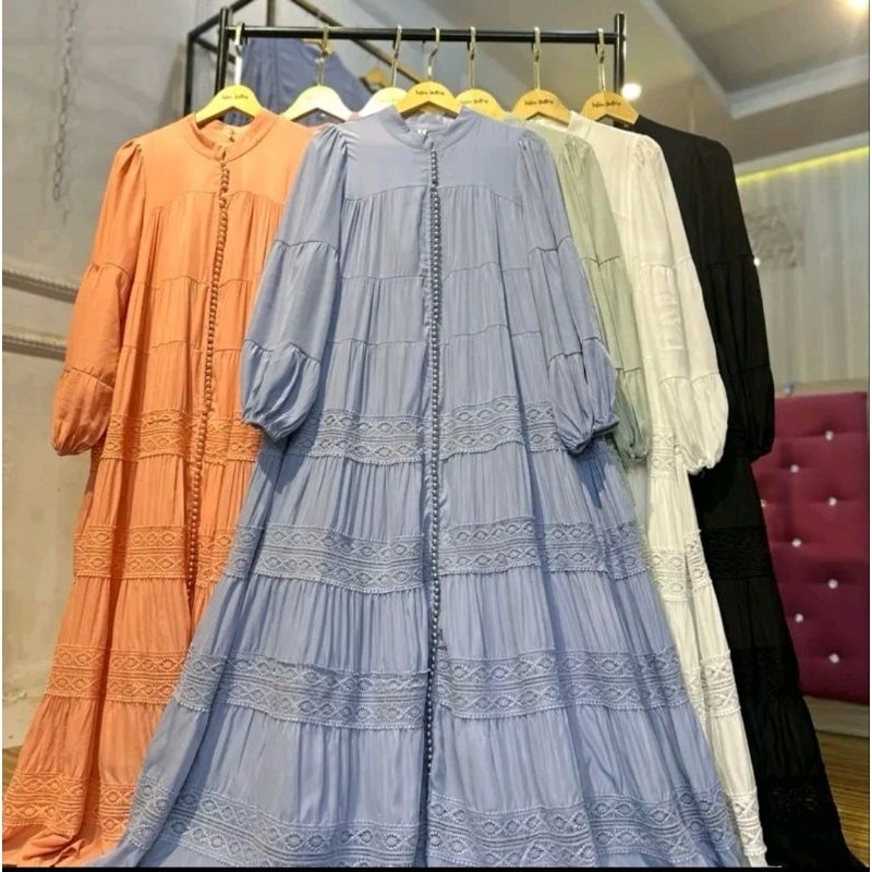 PROMO BANTING HARGA  zia maxi, kancing seribu, gamis bangkok, gamis putih, white maxi, dress katun b