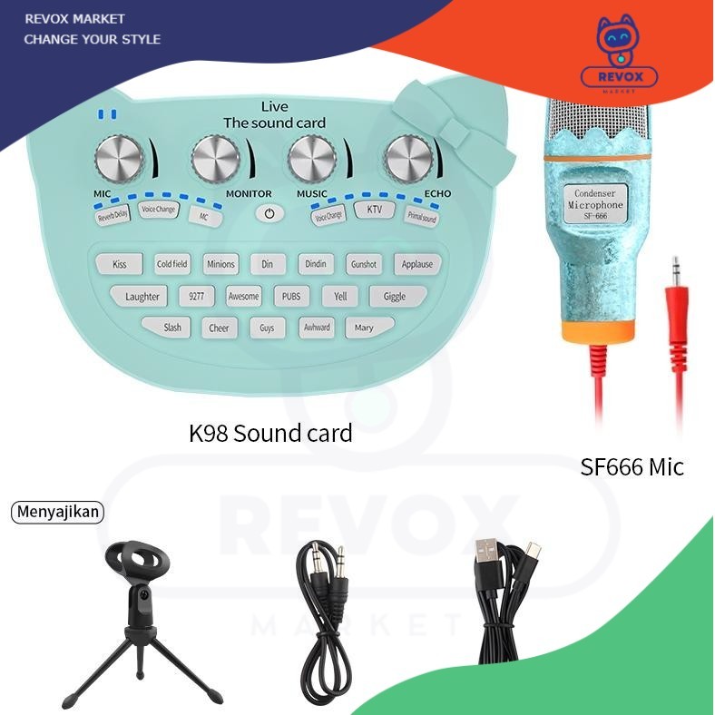 REVOX - Siborie K98 Soundcard Lucu Merah Muda Putri Kt Kucing Kartu Suara Keluarga Karaoke Audio Pon