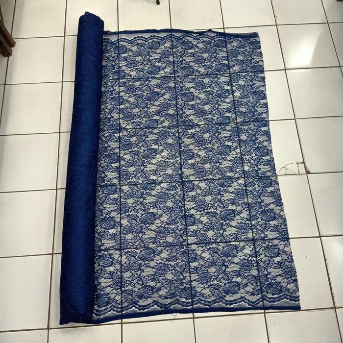 Bahan brukat corneli Kain brokat katun untuk kebaya - navy, 2.5 meter