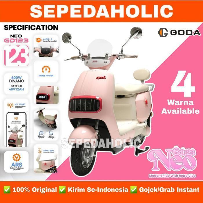 (DISKON) Sepeda Listrik GODA 123 NEO 600 Watt Electric E Bike - Pink - Pink - Pink