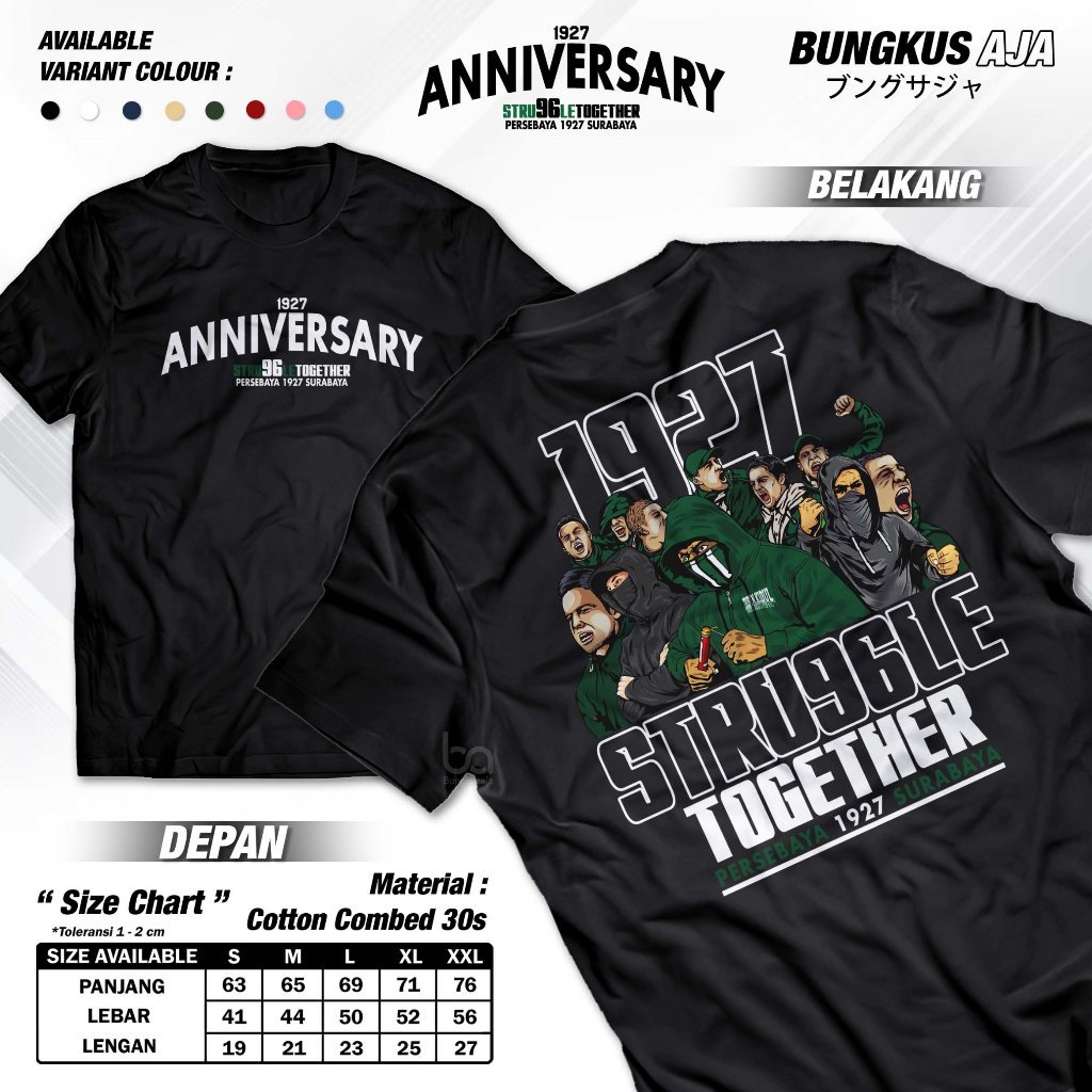 Kaos Persebaya Anniversary 96 Struggle Together Tshirt Suporter Bola Bonek Surabaya Baju Distro