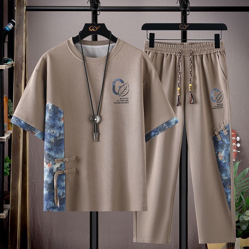 Jas Pria Celana Olahraga Kasual Celana Lengan Pendek T-Shirt Two-piece Set