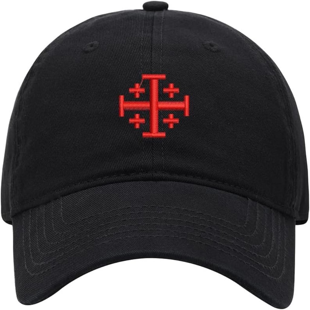 Men's Baseball Cap Jerusalem Cross Embroidered Washed Cotton Vintage Dad Gifts Hat