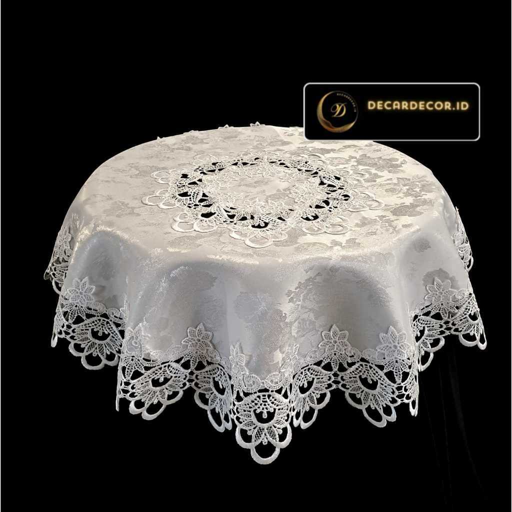 Rizki28 - Taplak Meja Bulat Kecil 40 50 60 90 cm Chic Bordir Gold Minimalis