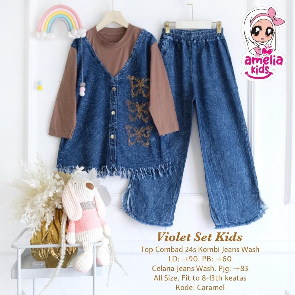 0102    Violet setelan celana kulot jeans muslim anak perempuan by Amelia kids