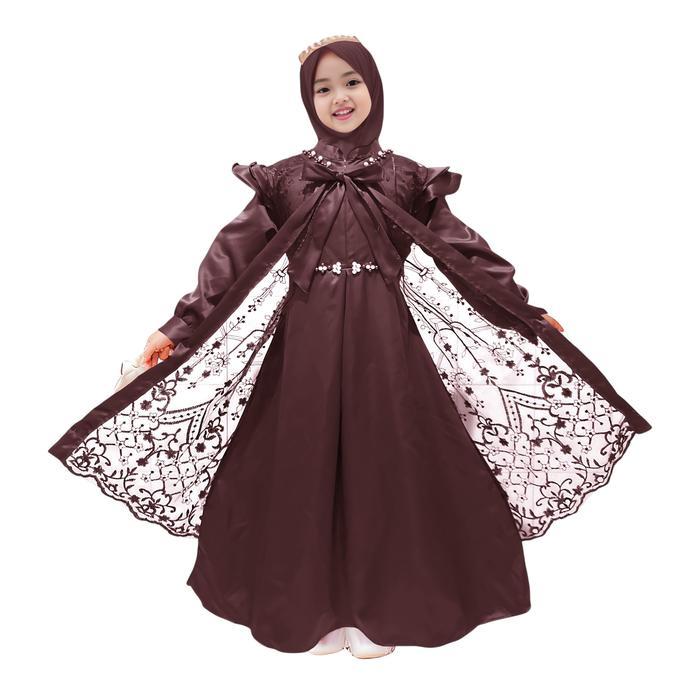 PROMO LEBARAN gamis anak perempuan mahogany Syafira 2-13tahun , gamis pesta anak perempuan burgundy 