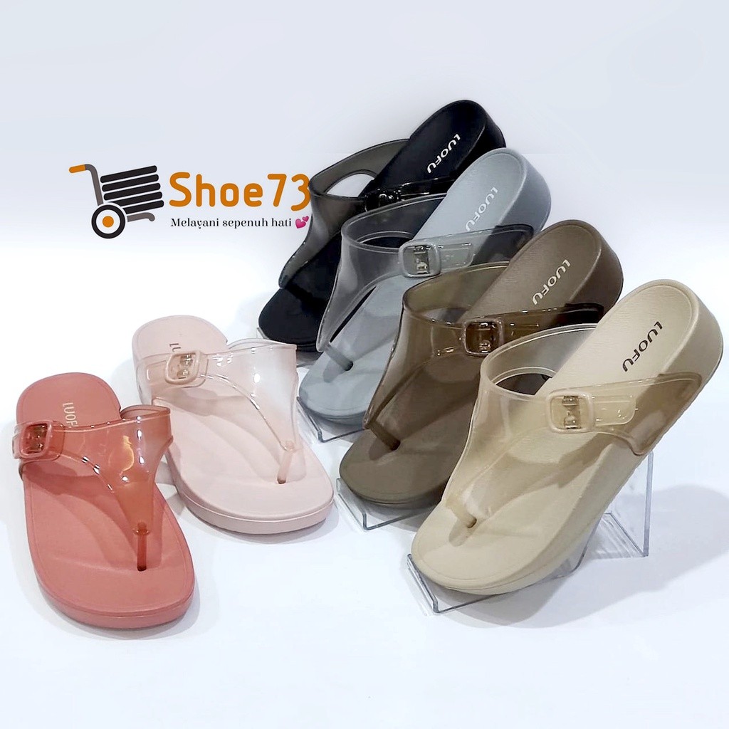 LUOFU E 7154 T-BW. SIZE 36-40 ORIGINAL l Sandal jepit jelly transparan wanita l Sendal jepit cewek i