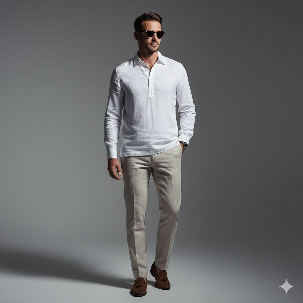 LINEN PREMIUM ELITE Kemeja Linen Pria kerah Lengan Panjang Kasual Baju pantai pria premium setengah 