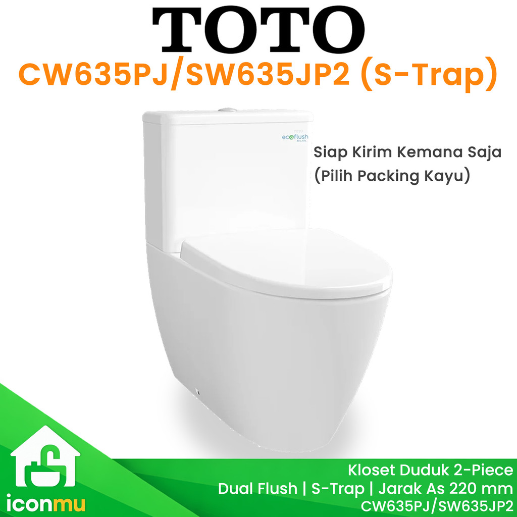 TOTO Kloset Duduk CW635PJ CW635PJ/635JP1 Dual Flush Putih As 22 S-Trap CW 635 Toilet Closet Modern