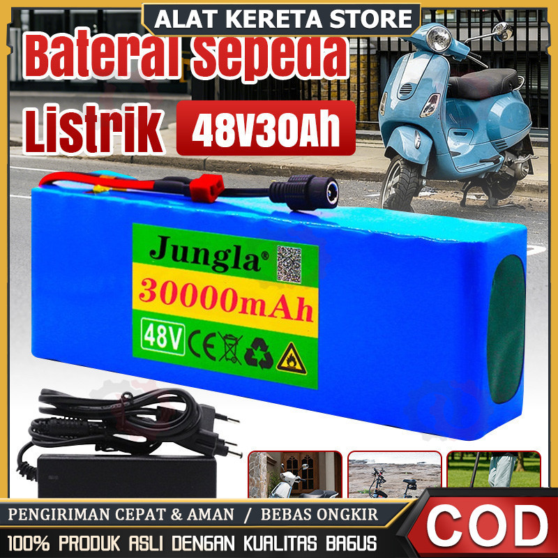 COD Baterai Lithium 48V 30Ah 13S3P 18650 Sepeda Listrik - Paket Lengkap Charger 2A 54.6V Tahan Lama