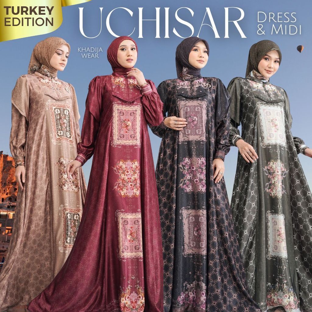 UCHISAR DRESS MIDI NADHEERA LUXURY GAMIS SILK MEWAH LEBARAN 2026 NADHERA UCISAR MOTIF NEW