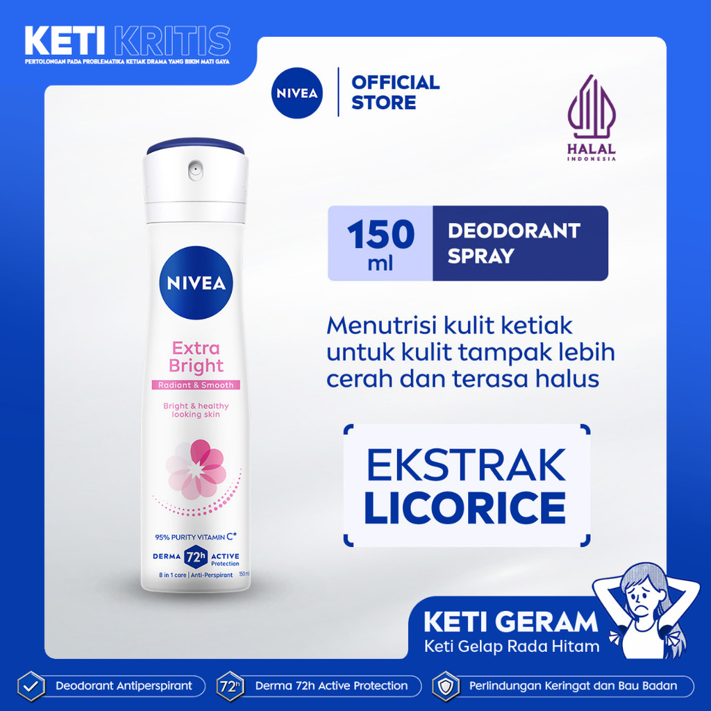 NIVEA Deodorant Spray Extra Brightening Radiant & Smooth 150ml - Deodoran semprot wanita mencerahkan