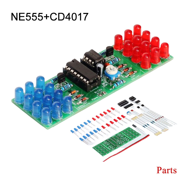 IC LED Red Blue Double Color Flashing Lights Y Kit Strobe NE555+CD4017 Y Electronic Weg Practice Lea