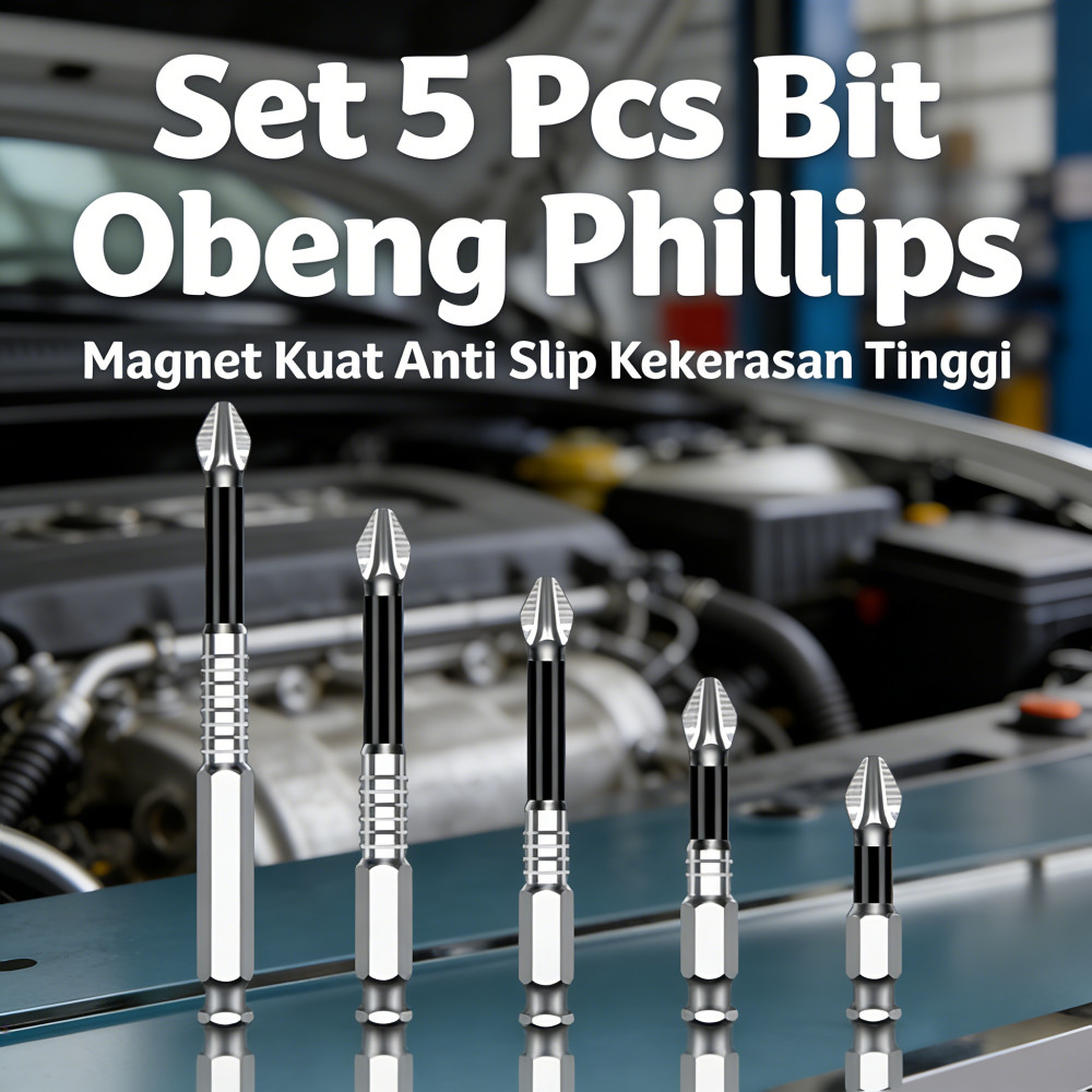Set 5 Pcs Bit Obeng Phillips Magnet Kuat Anti Slip Kekerasan Tinggi Baja Wolfram untuk Bor Tangan Ob
