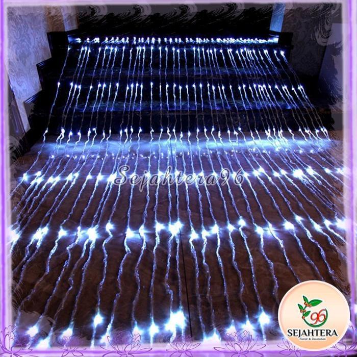 Lampu Air Terjun Waterfall Lighting 3x3 Meter Lampu Tirai Hujan LED - Putih