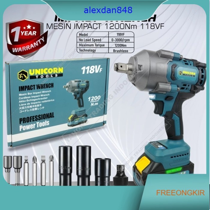 Mesin Impact Wrench Baterai Brushless 88V 88VF 118VF Sunc Tools Woirx Tool UNICORN TOOLS