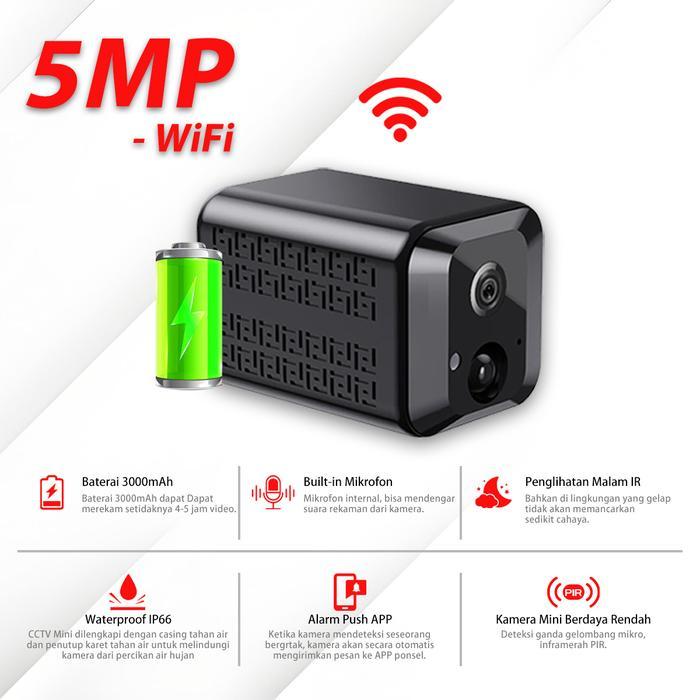 XIHANCAM 5MP Kamera Mini Wifi CCTV Kecil Tersembunyi Tanpa Kabel Kamera CCTV Mini Sambung Ke HP - 5M