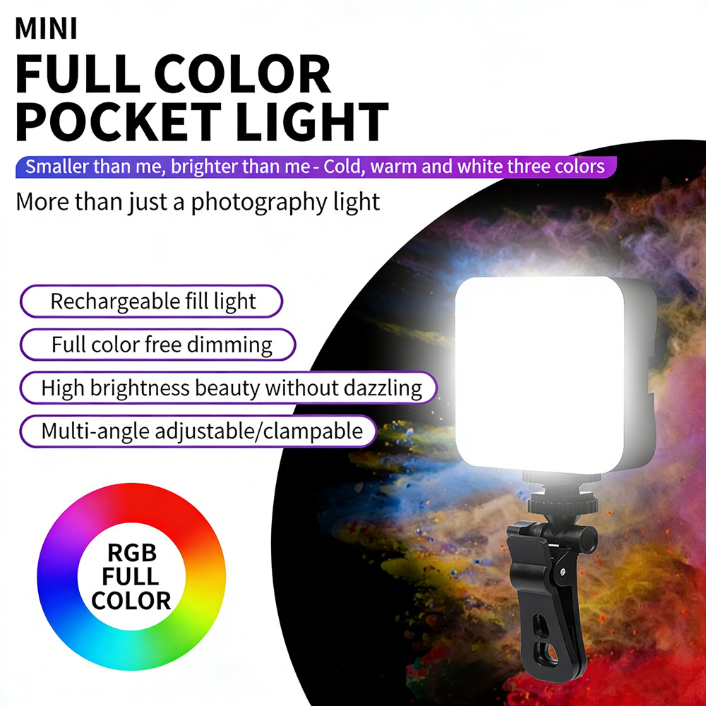 Pocket RGB Fill Light Portable LED Light Video Mini Fill Light For Camera Smartphone GoPro Laptop Se