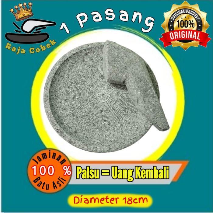 Cobek Batu Asli 100% Ukuran 18cm - Coet Batu kali Hitam Original - Tidak Rontok - 18cm