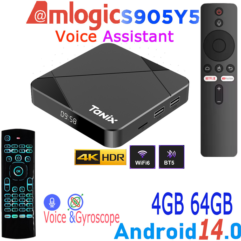 TANIX TX5 Amlogic S905Y5 Android14.0 4K Video LAN Wifi6 BT5.0 Voice Assistant Remote Control Game Me